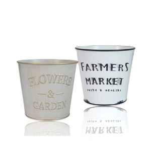 Set 2 Farmers Market Metal Planter Round Assort 14cm