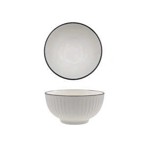 bulk 24 Sorrento Porcelain Embossed Rice Bowl w Black Rim 4.5" 11cm