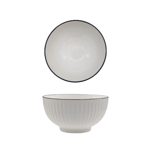 bulk 24 Sorrento Porcelain Embossed Rice Bowl w Black Rim 5" 12cm