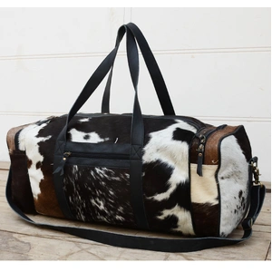 COWHIDE PATCH OVERNIGHT BAG