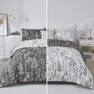 Floral Comforter Set, King Size, Black White Floral Pattern Reversible Bedding