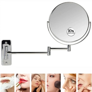 Extendable Wall-Mounted Makeup Mirror with 10√ó Magnification, Double-Sided