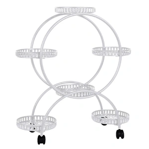Fin White Metal Plant Stand 6-Potted Flower Pot Holder W Wheels 4 Tier Display Shelf