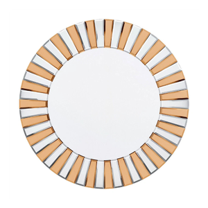 Silver and Tawny Round Sunburst Mirror with Beveled Glass, Decorative Wall Accent