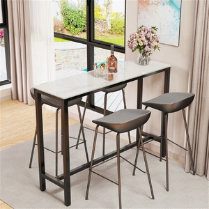 Xxl Marble Kitchen Bar Table Counter Breakfast Dining Table W/ Thicken Metal Leg