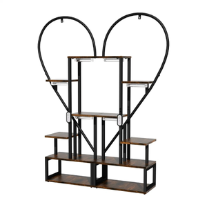 Black & Brown Heart-Shaped Plant Stand with USB Grow Lights for Indoor Plant Display
