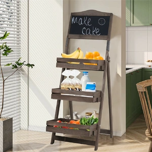 3-Tier A-Frame Wooden Sidewalk Sign Chalkboard With Display Shelf Planter Stand