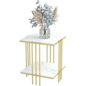 2 Tier End Table Bedside Tables Sintered Stone Nightstand Display Storage Shelving Unit