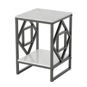 Sleek White Marble Side Table Sofa End Table Bedside Nightstand w Durable Frame