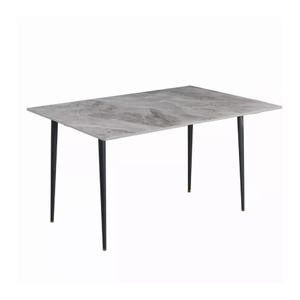 Glossy Gray Rectangular Stone Dining Table With Slim Black Legs
