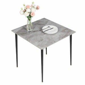 Square Marble Dining Table Sintered Stone Kitchen Table 80 x 80cm - Modern Restaurant Table with Metal Legs