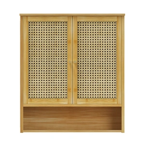 3 Tier Bathroom Wall Cabinet Rattan Door Bamboo Storage Shelving Unit Over Toilet Cupboard Organizer