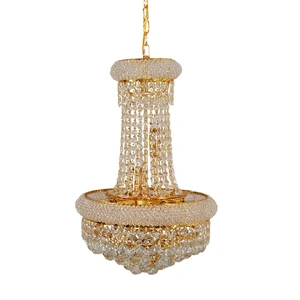 Luxury Empire Gold Crystal Chandelier Ceiling Light, Round Crystal Pendant Lamp with 3 Color Lighting, E14 LED Modern Vintage Chandelier for Dining Ro