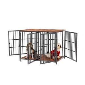 Fin 4 Doors Ultra Thicken Dog Crate Cage End Table Divided Dog Puppy Kennel For 2 Dog