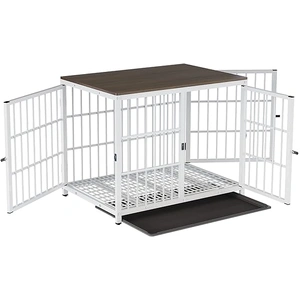 Indestructible Wooden Dog Crate Furniture With Divider For 2 Dogs Cage End Table