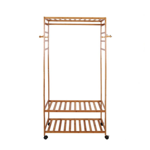 XXL Wooden Clothes Rail Coat Rack with Wheels ‚Äì Open Wardrobe Organizer