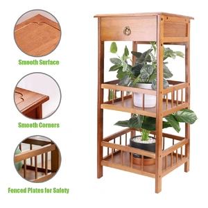 Bamboo Bedside Table Nightstand Smooth Storage Side End Table with Drawers for Small Spaces