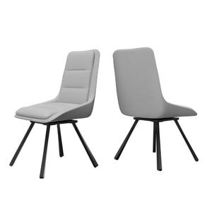 P&P Light Grey Set of 2 Faux Leather Dining Chairs With Black Metal Legs Padded Modern Seats