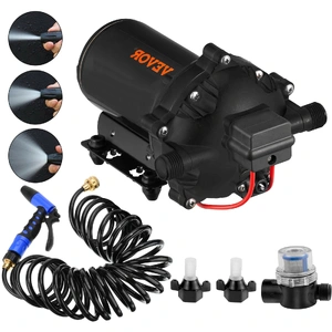 VEVOR RV Water Pump 5.3 GPM 5.5 Gallons Per Minute 12V Water Pump Automatic 70 PSI Diaphragm Pump with 25 Foot Coiled Hose Washdown Pumps for Boats Ca