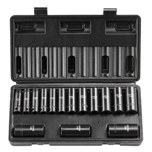 VEVOR 3/8" Drive Impact Socket Set, 15 Piece Deep Socket Set Metric 8-22mm, 6 Point Cr-Mo Alloy Steel for Auto Repair, Easy-to-Read Size Markings, Rug