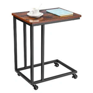 C Table, C Shaped Sofa Side Table with Metal Frame Rolling Casters, Portable C Shaped End Stand for Living Room Bedroom Office, 19.69 x 13.78 x 23.82 
