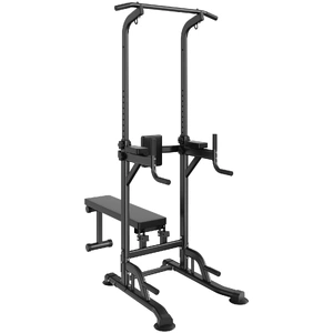 Power Tower with Bench, 10-Level Height Adjustable Pull Up Bar Stand Dip Station & Detachable Bench, Multi-Function Home Gym Strength Training Fitness