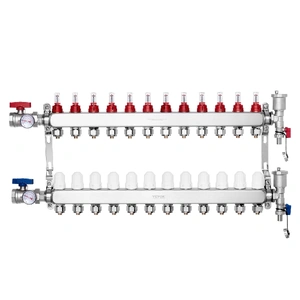12-Branch Radiant Heat Manifold, 1/2" PEX Tubing Manifold, Stainless Steel PEX Manifold for Hydronic Radiant Floor Heating, Radiant Heat PEX Manifold 