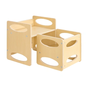 Montessori Weaning Table and Chair Set, Wooden Toddler Table and Chair Set for Aged 1-5, Adjustable Height Kids Montessori Chair and Activity Table, I