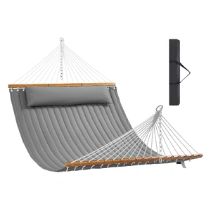 VEVOR Double Quilted Fabric Hammock, 12 FT Double Hammock with Hardwood Spreader Bars, 2 Person Quilted Hammock with Detachable Pillow and Chains for 