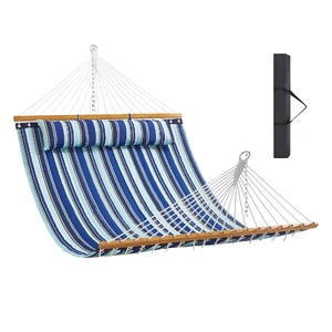 VEVOR Double Quilted Fabric Hammock, 12 FT Double Hammock with Hardwood Spreader Bars, 2 Person Quilted Hammock with Detachable Pillow and Chains for 