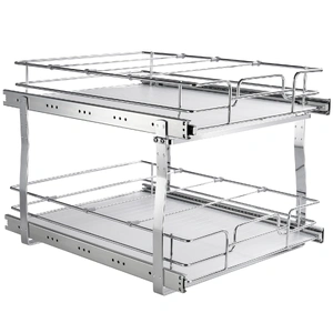 VEVOR 2 Tier 20"Wx21"Dx15"H Pull Out Cabinet Organizer, Heavy Duty Slide Out Pantry Shelves, Steel Roll Out Drawers, Sliding Drawer Storage for Home, 