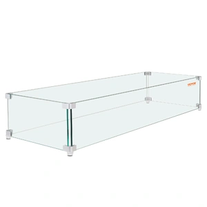VEVOR Gas Fire Pit Wind Guard for Square Fire Table, 595 x 190 x 165 mm Clear Tempered Wind Guard for Firepits, 8mm Thick Square Glass Shield, Glass P