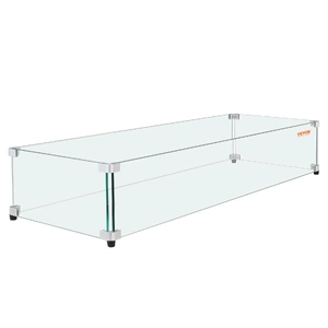 Glass Wind Guard for Rectangular Fire Pit Table 798 x 317 x 165 mm, 8mm Thick and Sturdy Tempered Glass Panel with Hard Aluminum Corner Bracket & Rubb