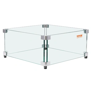 VEVOR Gas Fire Pit Wind Guard for Square Fire Table, 493 x 493 x 191 mm Clear Tempered Wind Guard for Firepits, 8mm Thick Square Glass Shield, Glass P