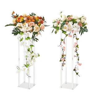VEVOR 2PCS 31.5inch/80cm High Wedding Flower Stand, With Acrylic Laminate,Acrylic Vase Column Geometric Centerpiece Stands, Floral Display Rack for T-