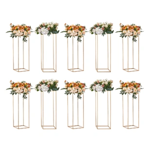 VEVOR 10PCS 31.5inch/80cm High Wedding Flower Stand, With Acrylic Laminate,Metal Vase Column Geometric Centerpiece Stands, Gold Rectangular Floral Dis