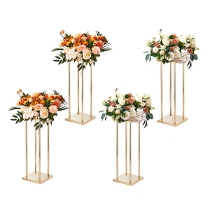 VEVOR 4PCS Gold Metal Column Wedding Flower Stand, 23.6inch /60cm High With Metal Laminate, Vase Geometric Centerpiece Stands, Cylindrical Floral Disp