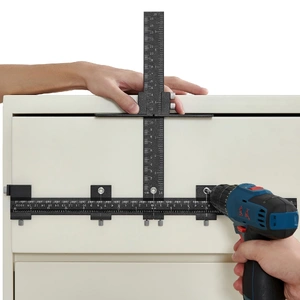 Cabinet Hardware Jig, Aluminum Alloy Cabinet Handle Jig with Center Punch, Adjustable Cabinet Hardware Template Tool, for Installation of Door Drawer 