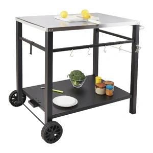 Outdoor Grill Dining Cart with Double-Shelf, 85*55cm BBQ Movable Food Prep Table, Multifunctional Stainless Steel Table Top, Portable Modular Carts fo