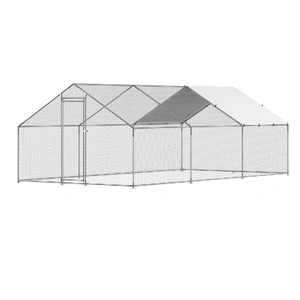 Metal Chicken Coop 9.8x19.6x6.5 ft Walk-in Chicken Run with Cover Spire Roof