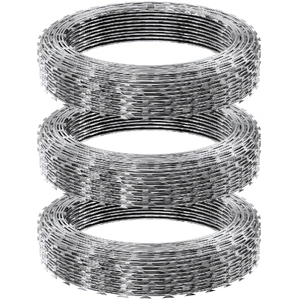 VEVOR Razor Wire Razor Barbed Wire 147ft 3Rolls Razor Wire Fencing Double Spiral