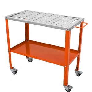 36" x 18" Welding Table, 1200lbs Load Capacity Steel Welding Workbench Table on Wheels, Portable Work Bench with Braking Lockable Casters, 4 Tool Slot
