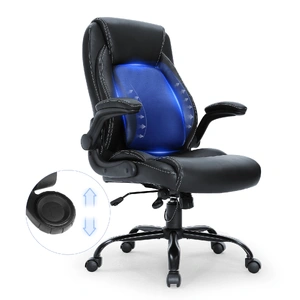 Executive Office Chair with Cutting-edge Adjustable Lumbar Support, High Back PU Leather Office Chair Ergonomic for Back Pain, with Padded Flip-up Arm