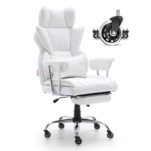 Reclining Office Chair with Footrest, Heavy Duty PU Leather Wide Office Chair, Big and Tall Executive Office Chairs with Lumbar Support, Strong Metal 
