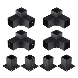 VEVOR Pergola Bracket Kit 4''x4''(inner 3.6''x3.6''), 8pcs (4pcs 3-Way,4pcs Base) Heavy Duty Corner Bracket Woodworks DIY Post Base Kit, Easy Installa
