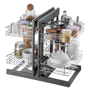 VEVOR Min 15"W Opening Blind Corner Pull Out Organizer, 2 Tier 4 Shelf Kitchen Cabinet Organizer, Chrome Carbon Steel Storage Basket, Slide Out Storag