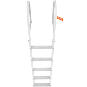 VEVOR Dock Ladder, Removable 5 Steps, 227 kgs Load Capacity, Aluminum Alloy Pontoon Boat Ladder with 3.1'' Wide Step & Nonslip Rubber Mat, Easy to Ins
