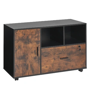 Wood File Cabinet Lockable Mobile Filing Cabinet Open Shelves Rustic Brown