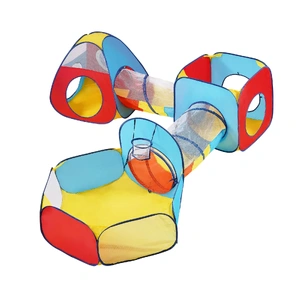 VEVOR 5 in 1 Kids Play Tent with Tunnel, Basketball Hoop for Boys, Girls, Babies and Toddlers, Indoor/Outdoor Pop Up Playhouse with Carrying Bag & Ban