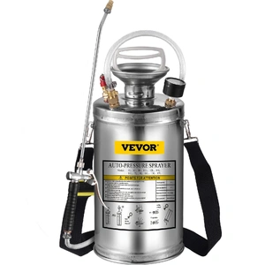 1.5Gal Stainless Steel Sprayer, Set with 16" Wand& Handle& 3.3FT Reinforced Hose, Hand Pump Sprayer with Pressure Gauge&Safety Valve, Adjustable Nozzl